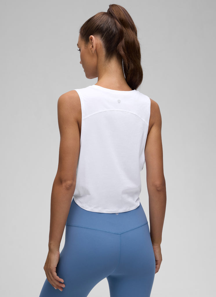 CRZ YOGA Women's Yoga Loose Fit Top Pima Cotton Crop Tank Deep Armhole Ice Grey White
