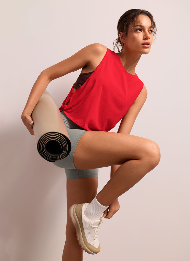 CRZ YOGA Women's Yoga Loose Fit Top Pima Cotton Crop Tank Deep Armhole Festival Red