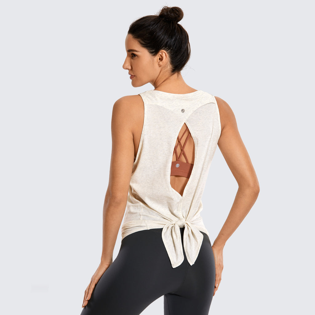 CRZ YOGA Women's Yoga Loose Fit Tops Pima Cotton Tank Split Open Back White