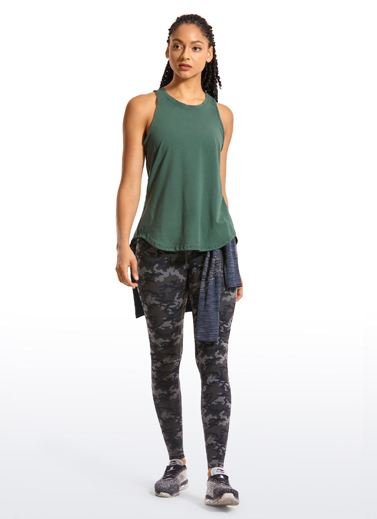 CRZ YOGA Women's Yoga Loose Fit Tops Pima Cotton Tank Split Open Back Graphite Green