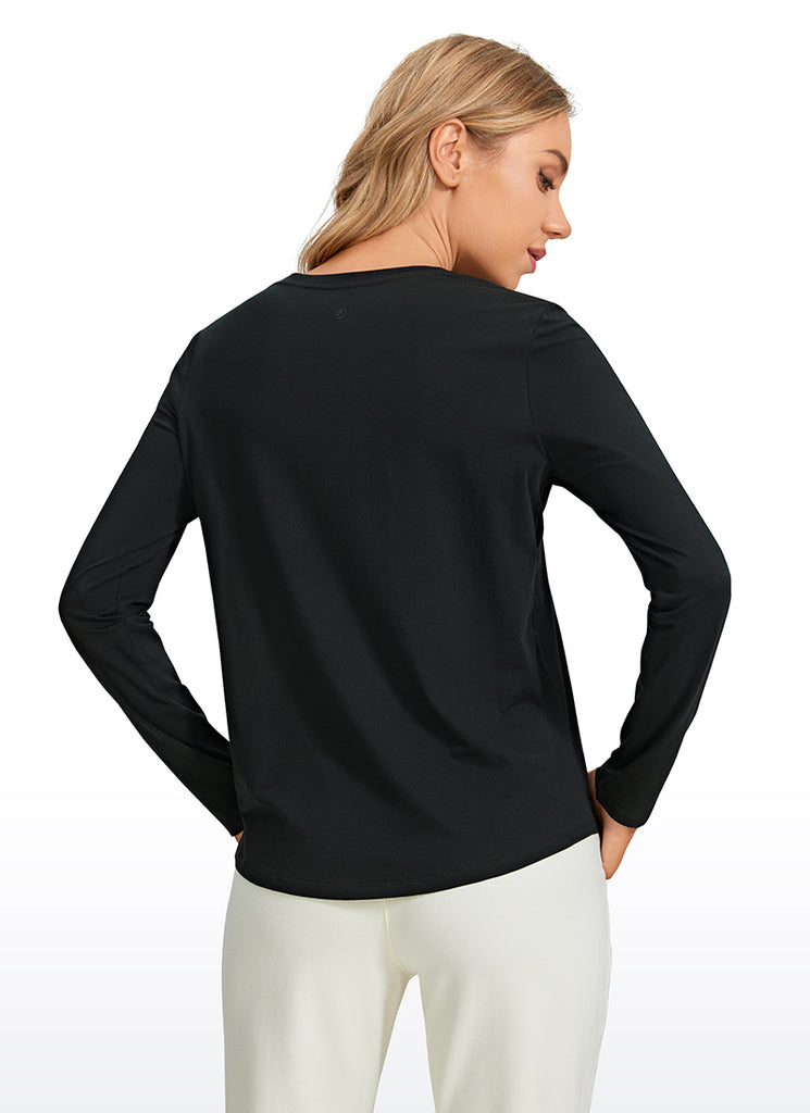 CRZ YOGA Women's Yoga Classic Fit Tops Pima Cotton Workout Long Sleeve Black