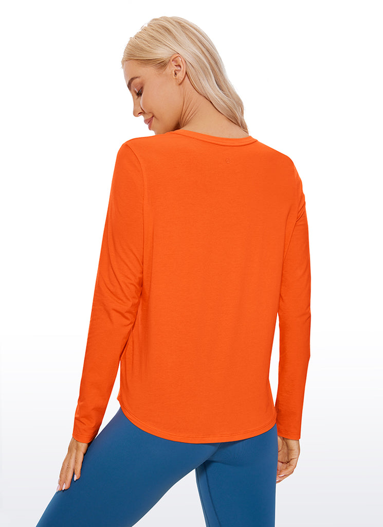 CRZ YOGA Women's Yoga Classic Fit Tops Pima Cotton Workout Long Sleeve Sonic Pink