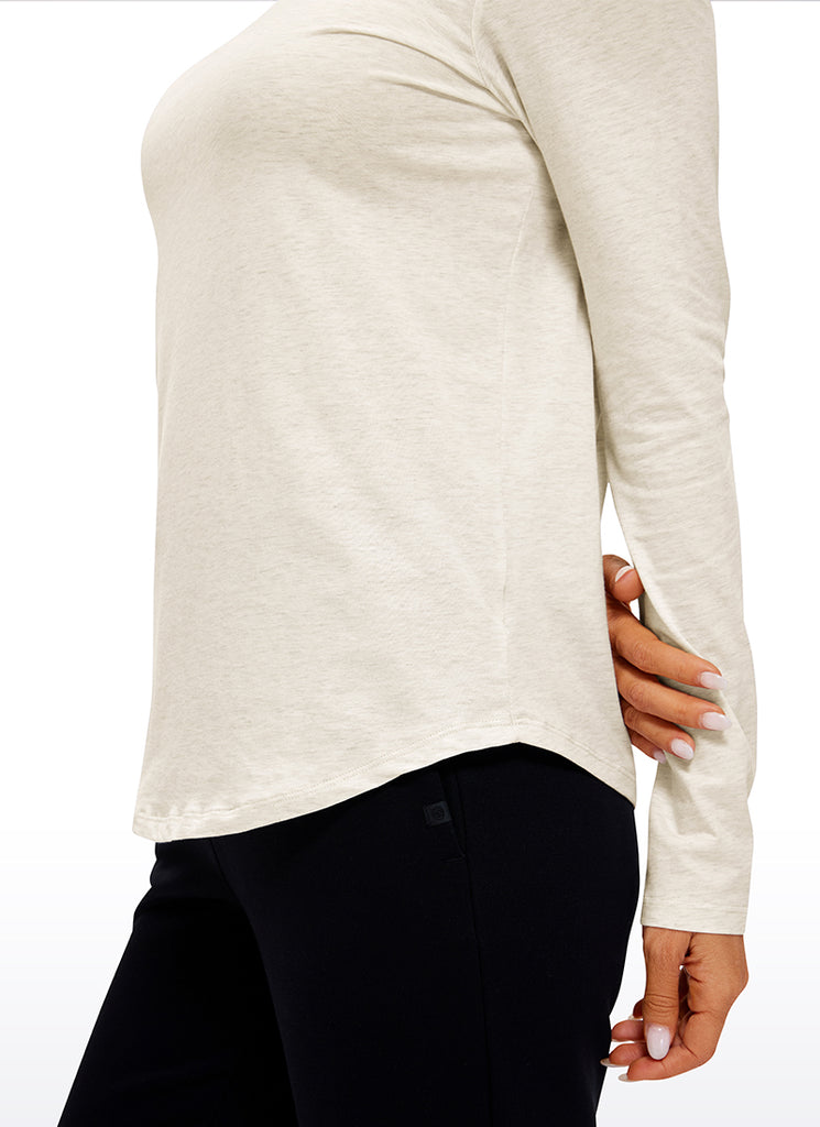 CRZ YOGA Women's Yoga Classic Fit Tops Pima Cotton Workout Long Sleeve Pure Blue