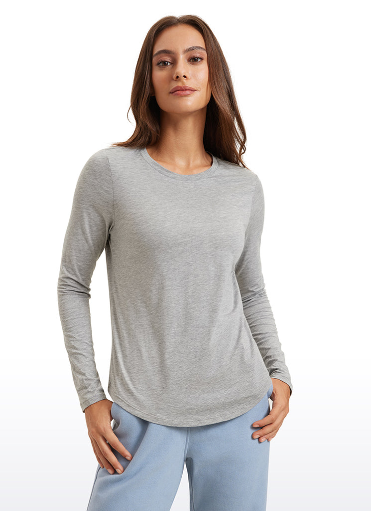 CRZ YOGA Women's Yoga Classic Fit Tops Pima Cotton Workout Long Sleeve White