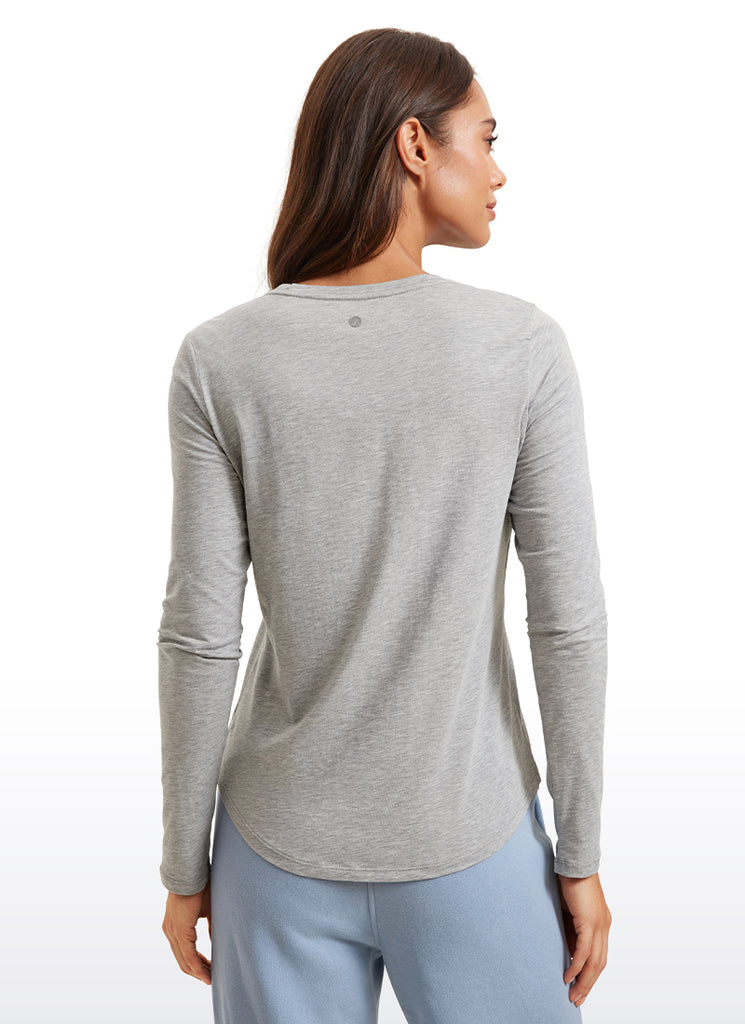 CRZ YOGA Women's Yoga Classic Fit Tops Pima Cotton Workout Long Sleeve Heathered Medium Grey