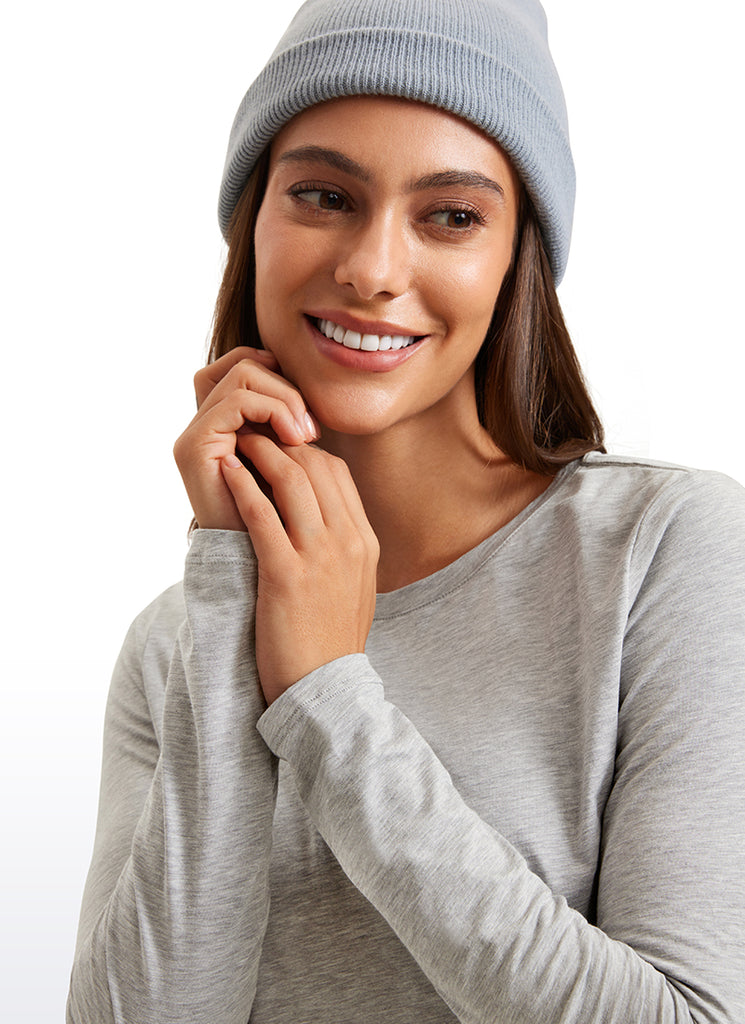 CRZ YOGA Women's Yoga Classic Fit Tops Pima Cotton Workout Long Sleeve Heathered Medium Grey