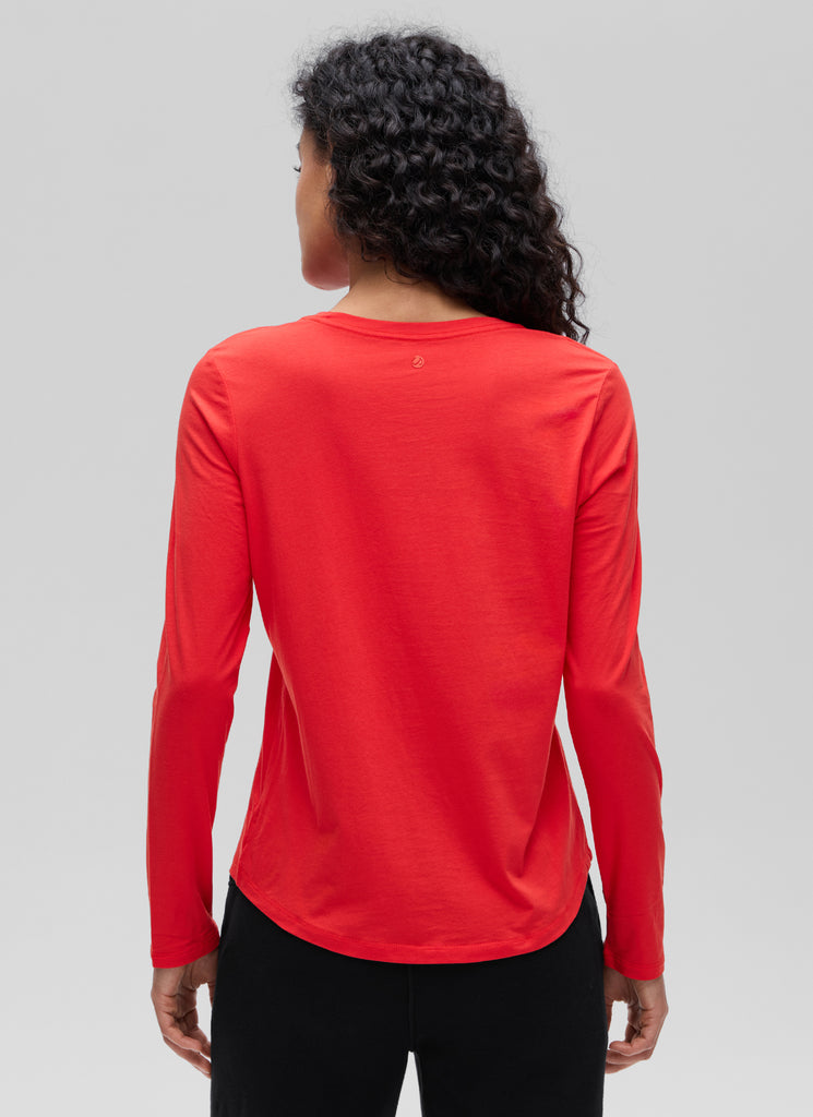 CRZ YOGA Women's Yoga Classic Fit Tops Pima Cotton Workout Long Sleeve Ice Grey White