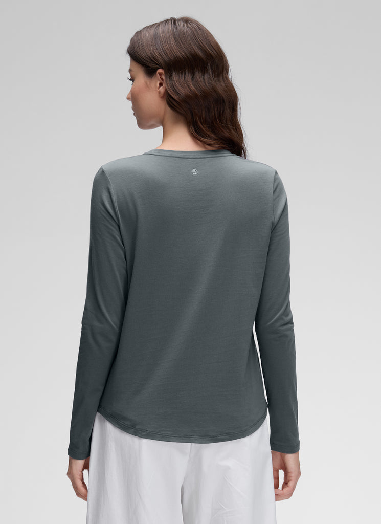 CRZ YOGA Women's Yoga Classic Fit Tops Pima Cotton Workout Long Sleeve Cinnamon Ash