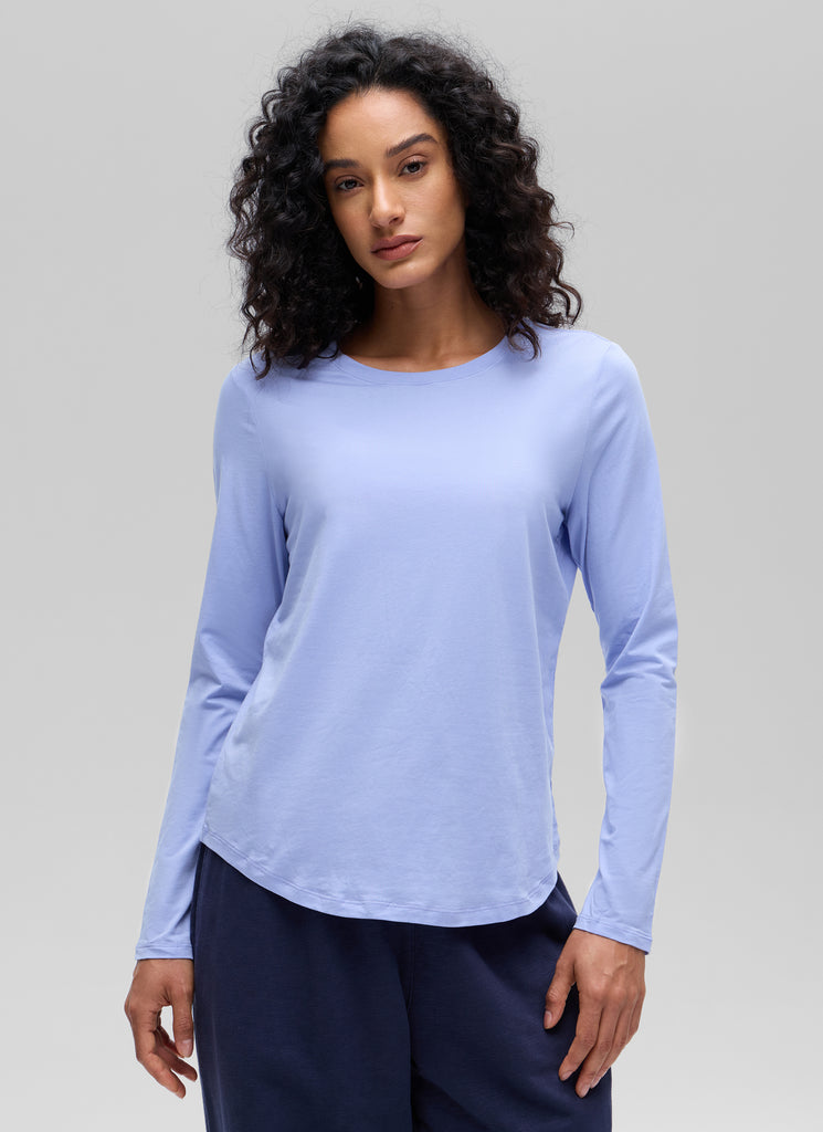 CRZ YOGA Women's Yoga Classic Fit Tops Pima Cotton Workout Long Sleeve Green Jade