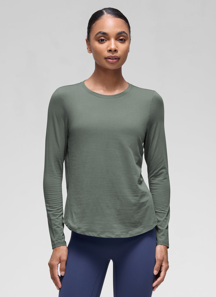 CRZ YOGA Women's Yoga Classic Fit Tops Pima Cotton Workout Long Sleeve Lava Smoke Grey