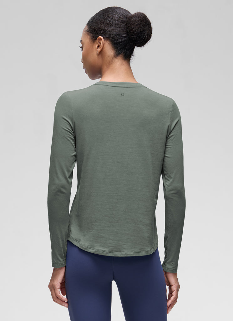 CRZ YOGA Women's Yoga Classic Fit Tops Pima Cotton Workout Long Sleeve Lava Smoke Grey