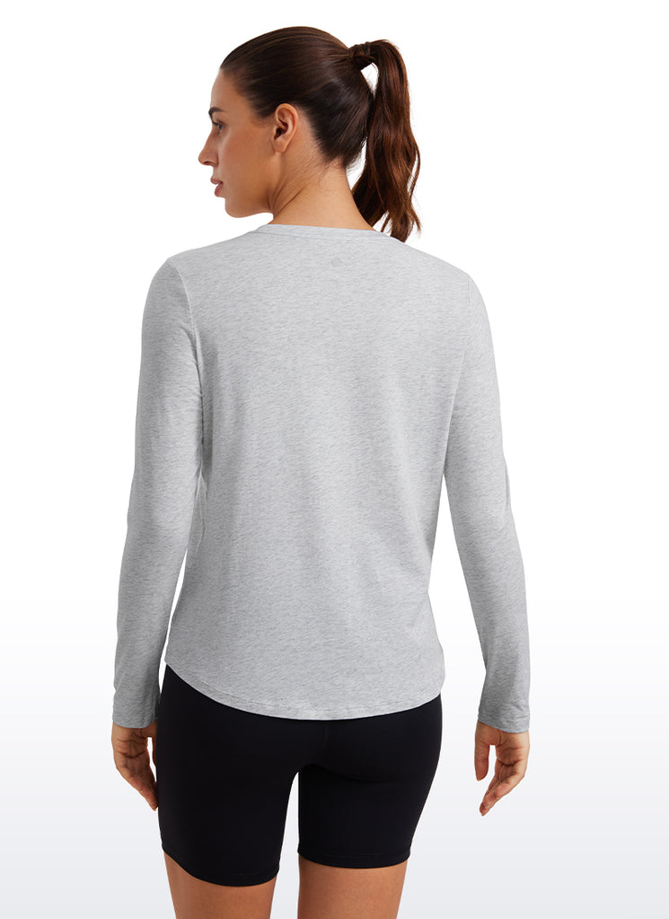 CRZ YOGA Women's Yoga Classic Fit Tops Pima Cotton Workout Long Sleeve Light Grey Heather
