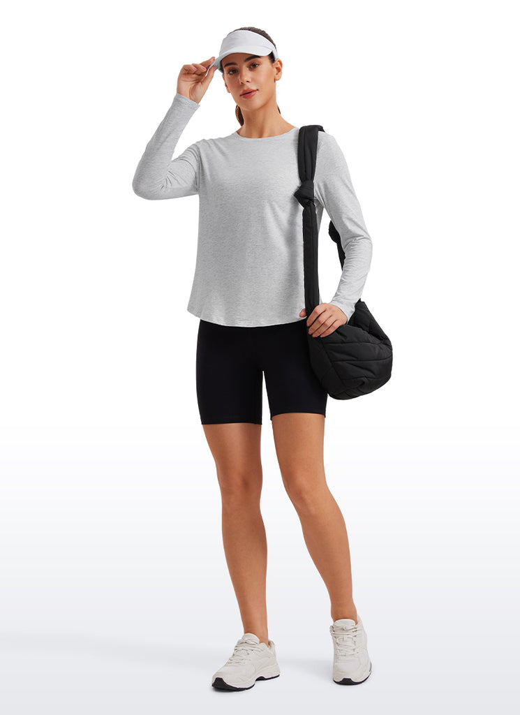 CRZ YOGA Women's Yoga Classic Fit Tops Pima Cotton Workout Long Sleeve Light Grey Heather