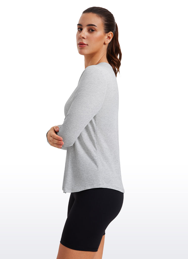 CRZ YOGA Women's Yoga Classic Fit Tops Pima Cotton Workout Long Sleeve Light Grey Heather
