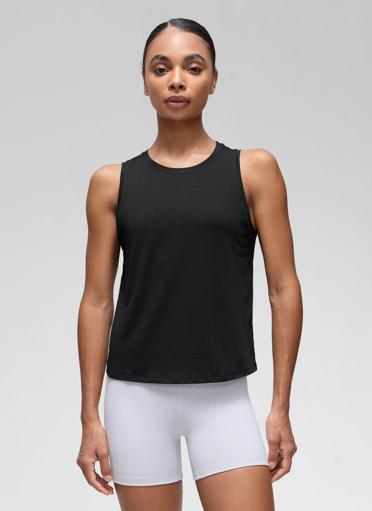 CRZ YOGA Women's Yoga Loose Fit Tops Pima Cotton Crop Tank Round Neck Black