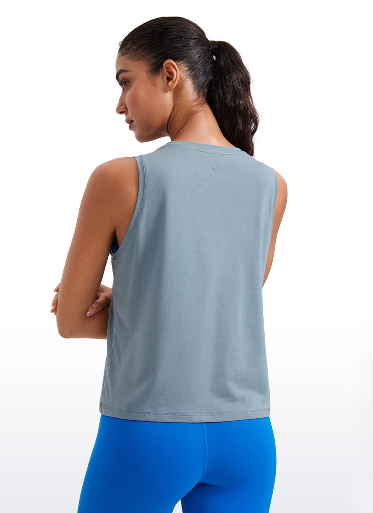 CRZ YOGA Women's Yoga Loose Fit Tops Pima Cotton Crop Tank Round Neck Strong Blue