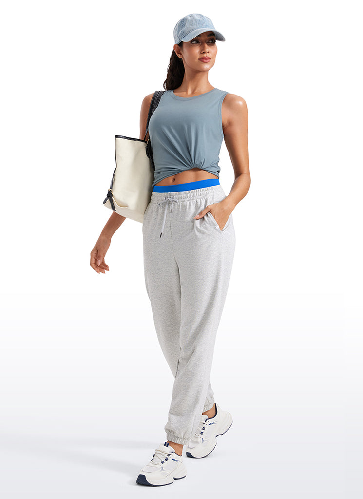 CRZ YOGA Women's Yoga Loose Fit Tops Pima Cotton Crop Tank Round Neck Strong Blue