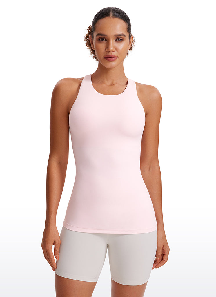 CRZ YOGA Women's Yoga Slim Fit Top Butterluxe Tank Racerback High Neck Strawberry Pink