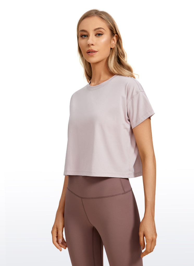 CRZ YOGA Women's Yoga Relaxed Fit Shirt Pima Cotton Crop Short Sleeves Tie Dye Smoke Ink