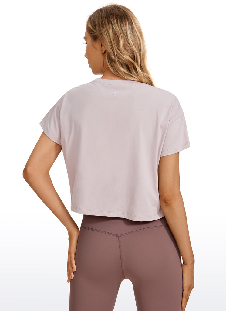 CRZ YOGA Women's Yoga Relaxed Fit Shirt Pima Cotton Crop Short Sleeves Smoky Blush