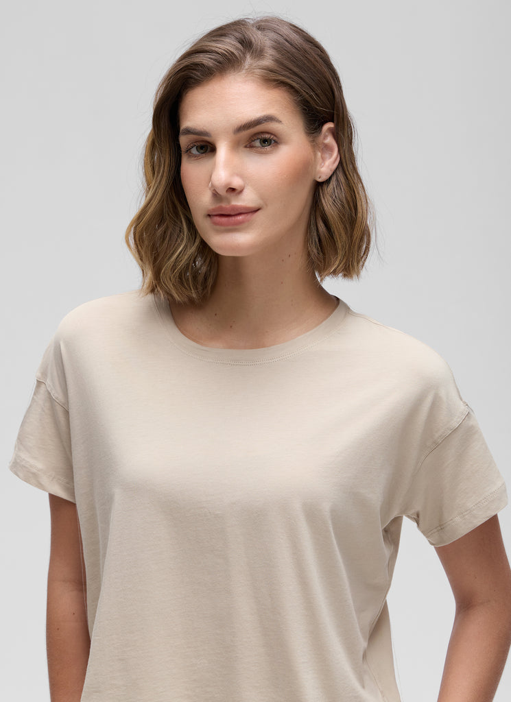 CRZ YOGA Women's Yoga Relaxed Fit Shirt Pima Cotton Crop Short Sleeves Smoky Blush