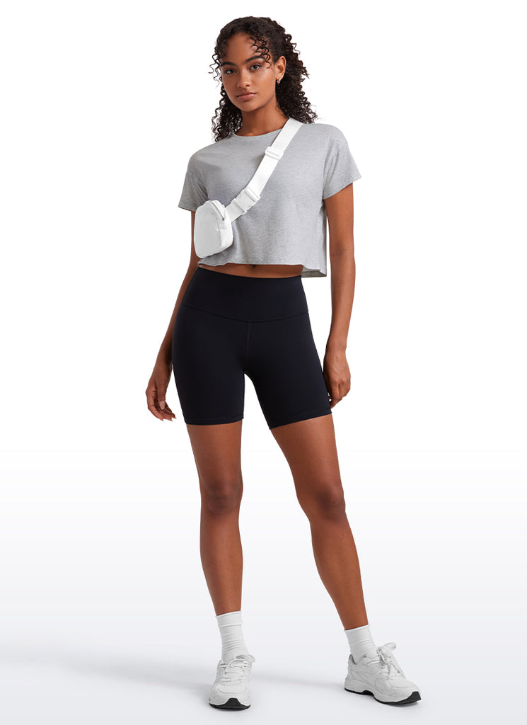 CRZ YOGA Women's Yoga Relaxed Fit Shirt Pima Cotton Crop Short Sleeves Black Tie Dye Flowers