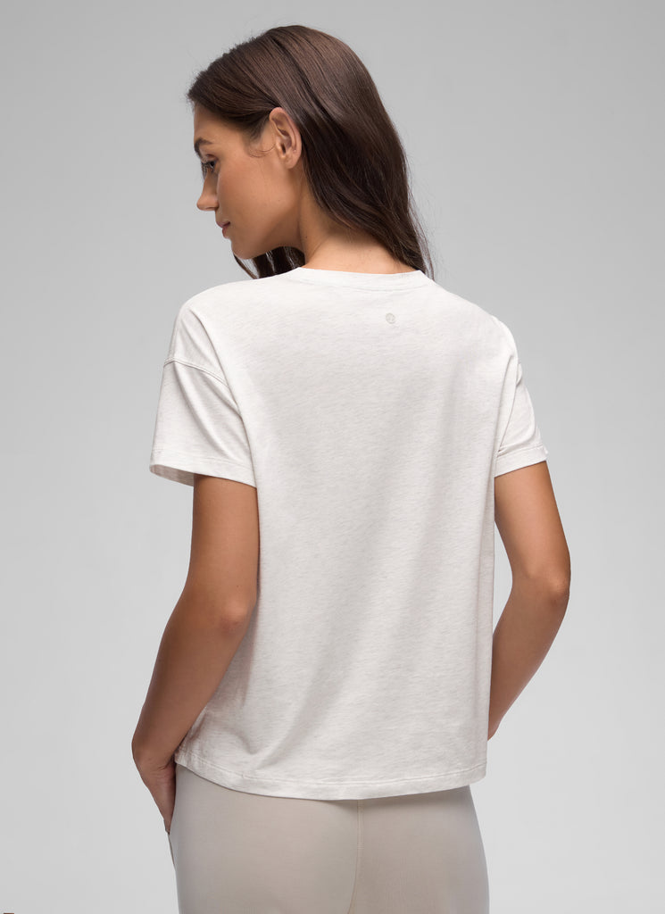 CRZ YOGA Women's Yoga Loose Fit Shirt Pima Cotton Short Sleeves Ice Grey White