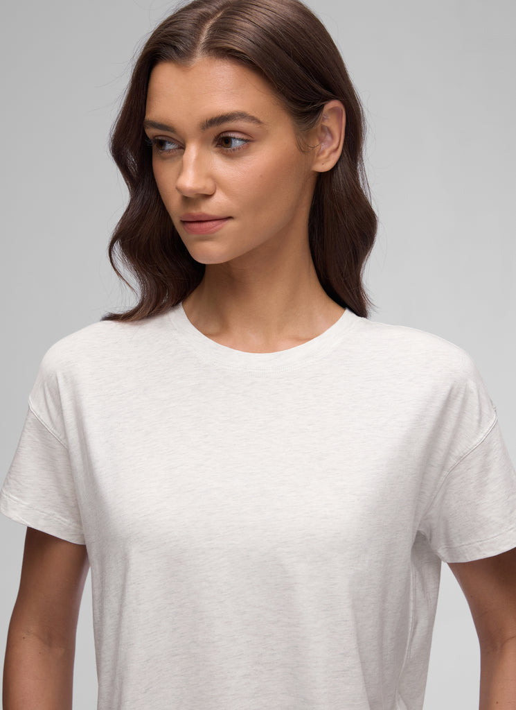 CRZ YOGA Women's Yoga Loose Fit Shirt Pima Cotton Short Sleeves Ice Grey White