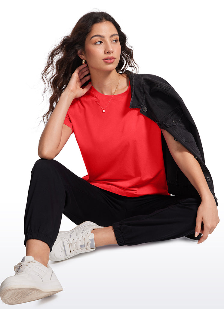 CRZ YOGA Women's Yoga Loose Fit Shirt Pima Cotton Short Sleeves Madagascar Blue