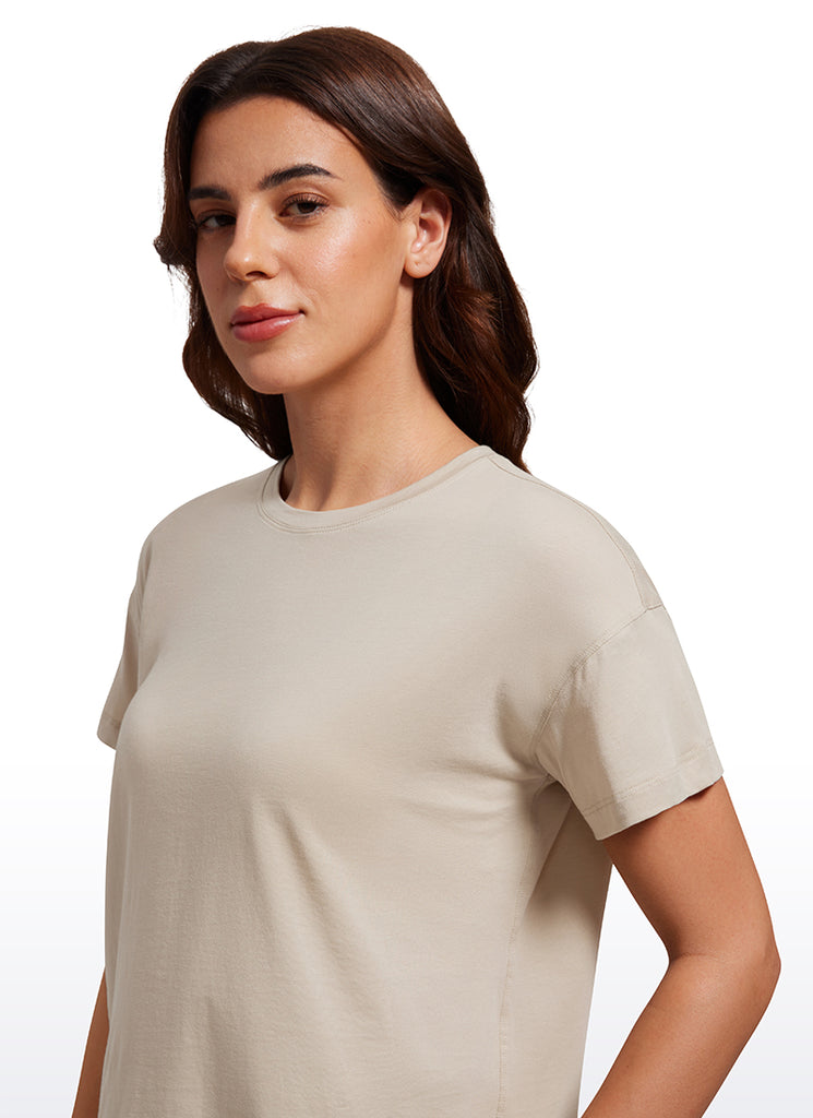 CRZ YOGA Women's Yoga Loose Fit Shirt Pima Cotton Short Sleeves White