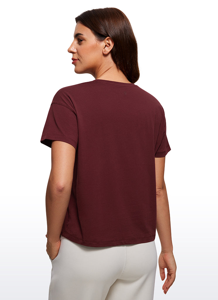 CRZ YOGA Women's Yoga Loose Fit Shirt Pima Cotton Short Sleeves Twilight Rose Pink