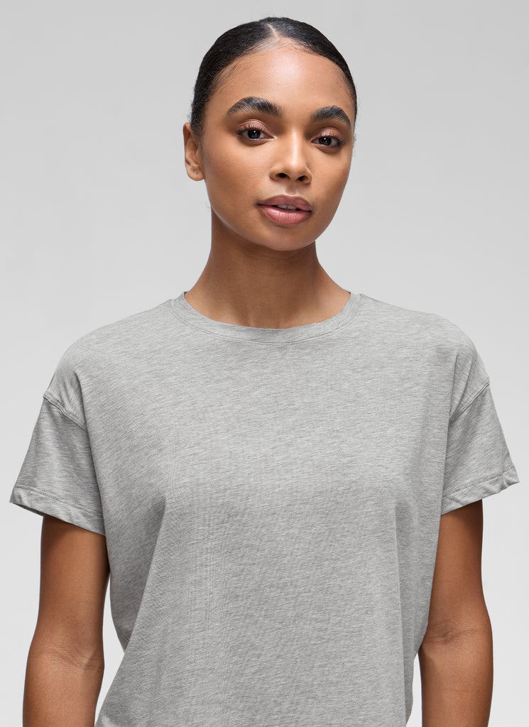 CRZ YOGA Women's Yoga Loose Fit Shirt Pima Cotton Short Sleeves Heathered Medium Grey