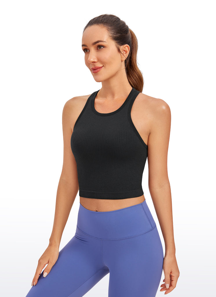 CRZ YOGA Women's Yoga Slim Fit Tops Seamless Longline Tank High Neck Darkish Green