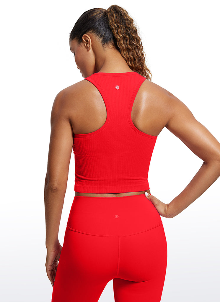 CRZ YOGA Women's Yoga Slim Fit Tops Seamless Longline Tank High Neck Deep Red