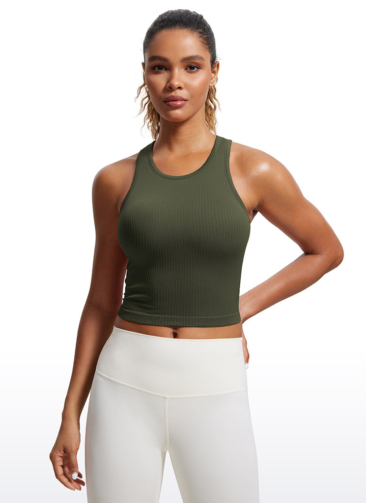 CRZ YOGA Women's Yoga Slim Fit Tops Seamless Longline Tank High Neck Deep Red