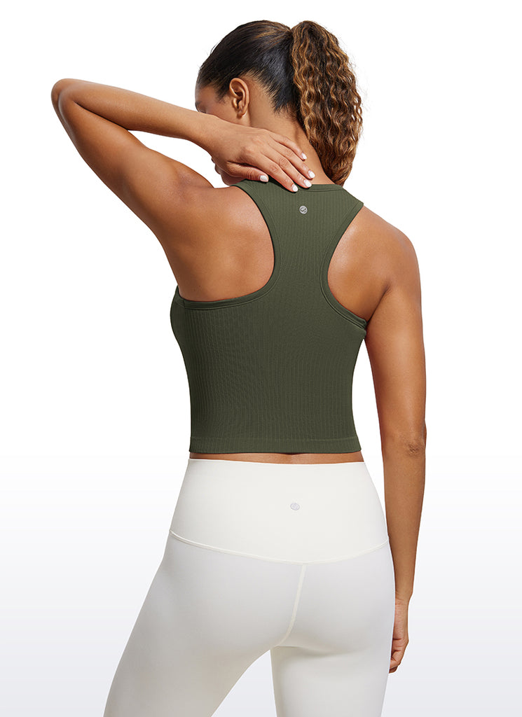 CRZ YOGA Women's Yoga Slim Fit Tops Seamless Longline Tank High Neck Deep Red
