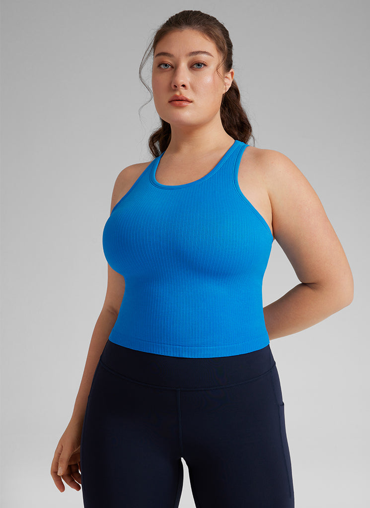 CRZ YOGA Women's Yoga Slim Fit Tops Seamless Longline Tank High Neck White