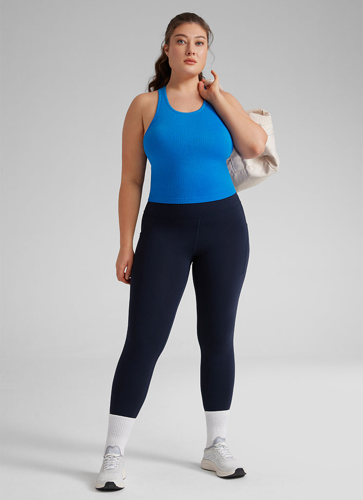 CRZ YOGA Women's Yoga Slim Fit Tops Seamless Longline Tank High Neck White