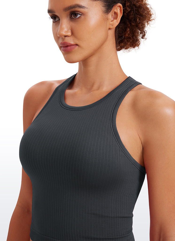 CRZ YOGA Women's Yoga Slim Fit Tops Seamless Longline Tank High Neck Mysterious Grey