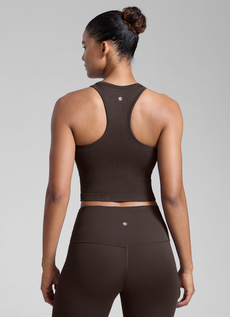 CRZ YOGA Women's Yoga Slim Fit Tops Seamless Longline Tank High Neck Hot Fudge Brown