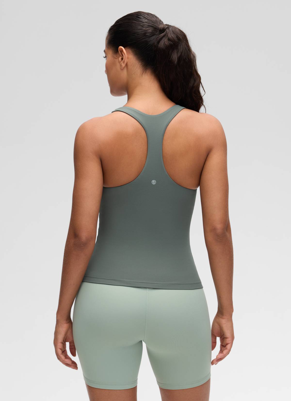 CRZ YOGA Women's Yoga Tight Fit Tops Butterluxe Built-in Bra Tank Grey Sage @model_info:Carol