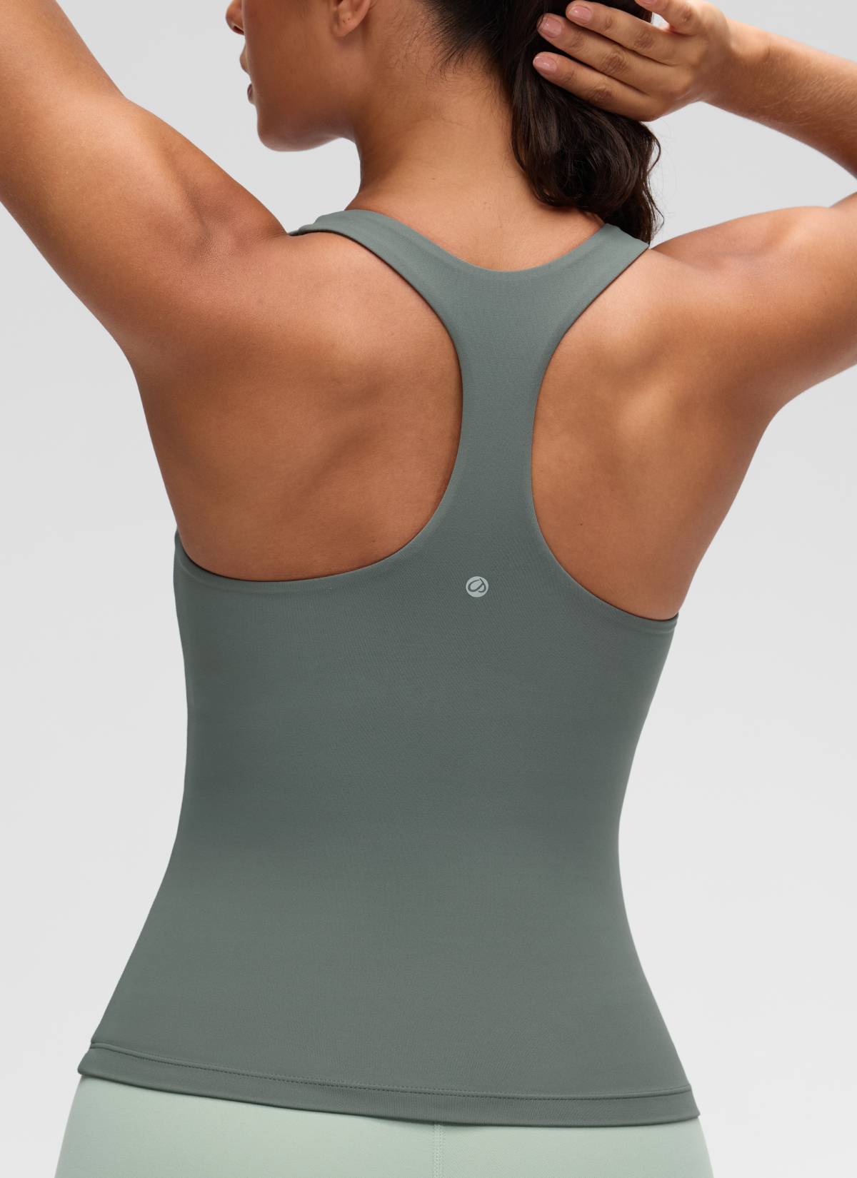 CRZ YOGA Women's Yoga Tight Fit Tops Butterluxe Built-in Bra Tank Grey Sage @model_info:Carol