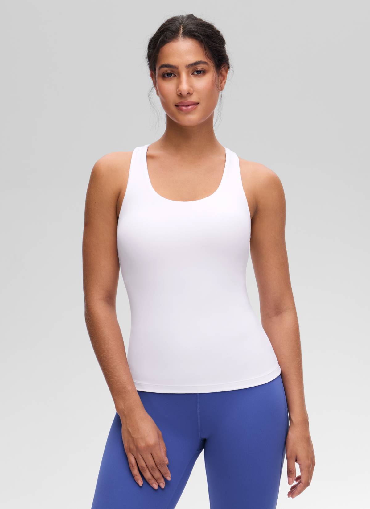CRZ YOGA Women's Yoga Tight Fit Tops Butterluxe Built-in Bra Tank White @model_info:Carol