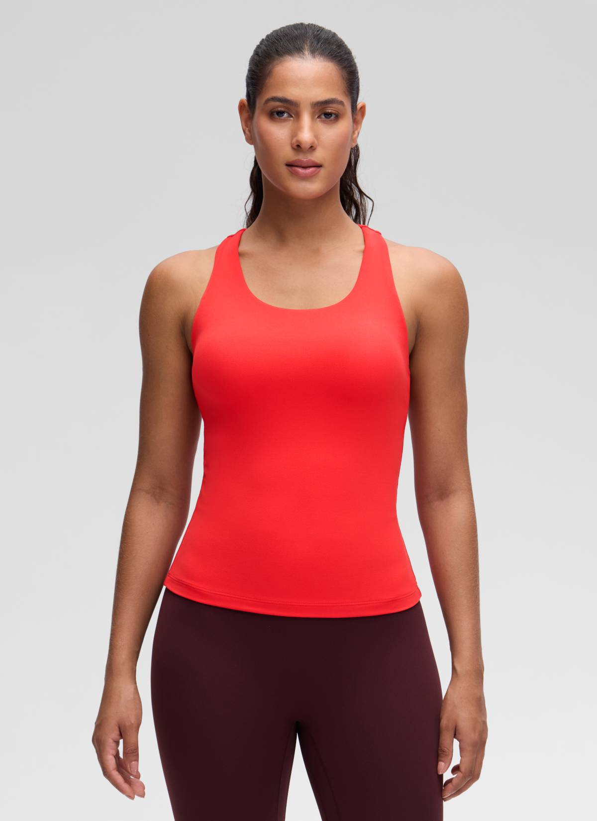 CRZ YOGA Women's Yoga Tight Fit Tops Butterluxe Built-in Bra Tank Deep Red @model_info:Carol