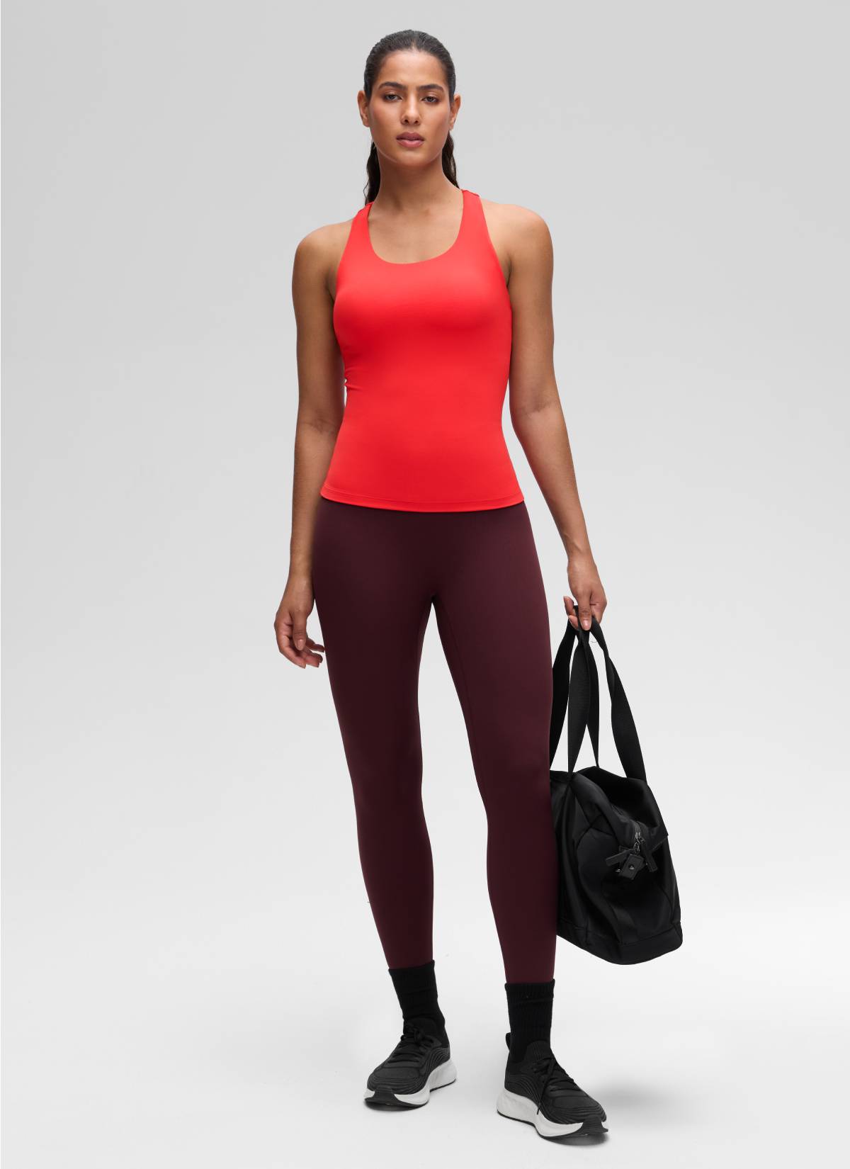 CRZ YOGA Women's Yoga Tight Fit Tops Butterluxe Built-in Bra Tank Deep Red @model_info:Carol