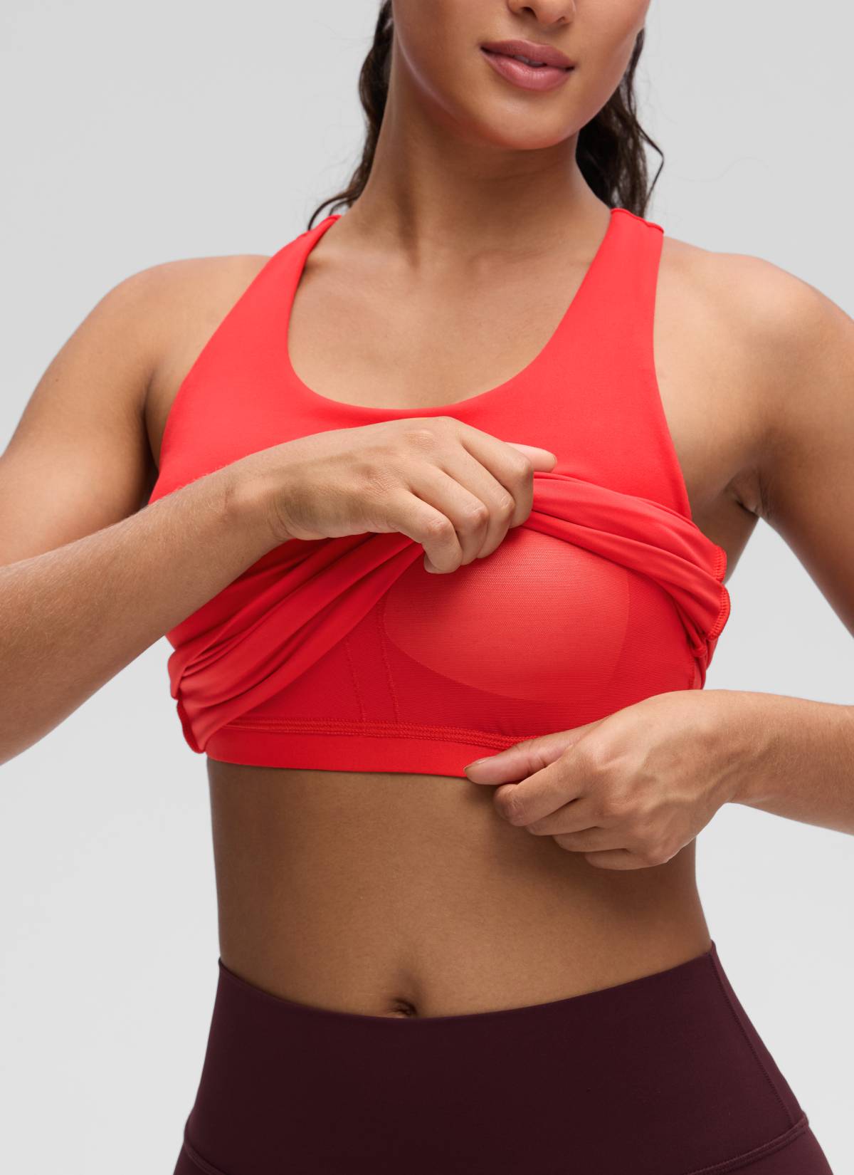 CRZ YOGA Women's Yoga Tight Fit Tops Butterluxe Built-in Bra Tank Deep Red @model_info:Carol