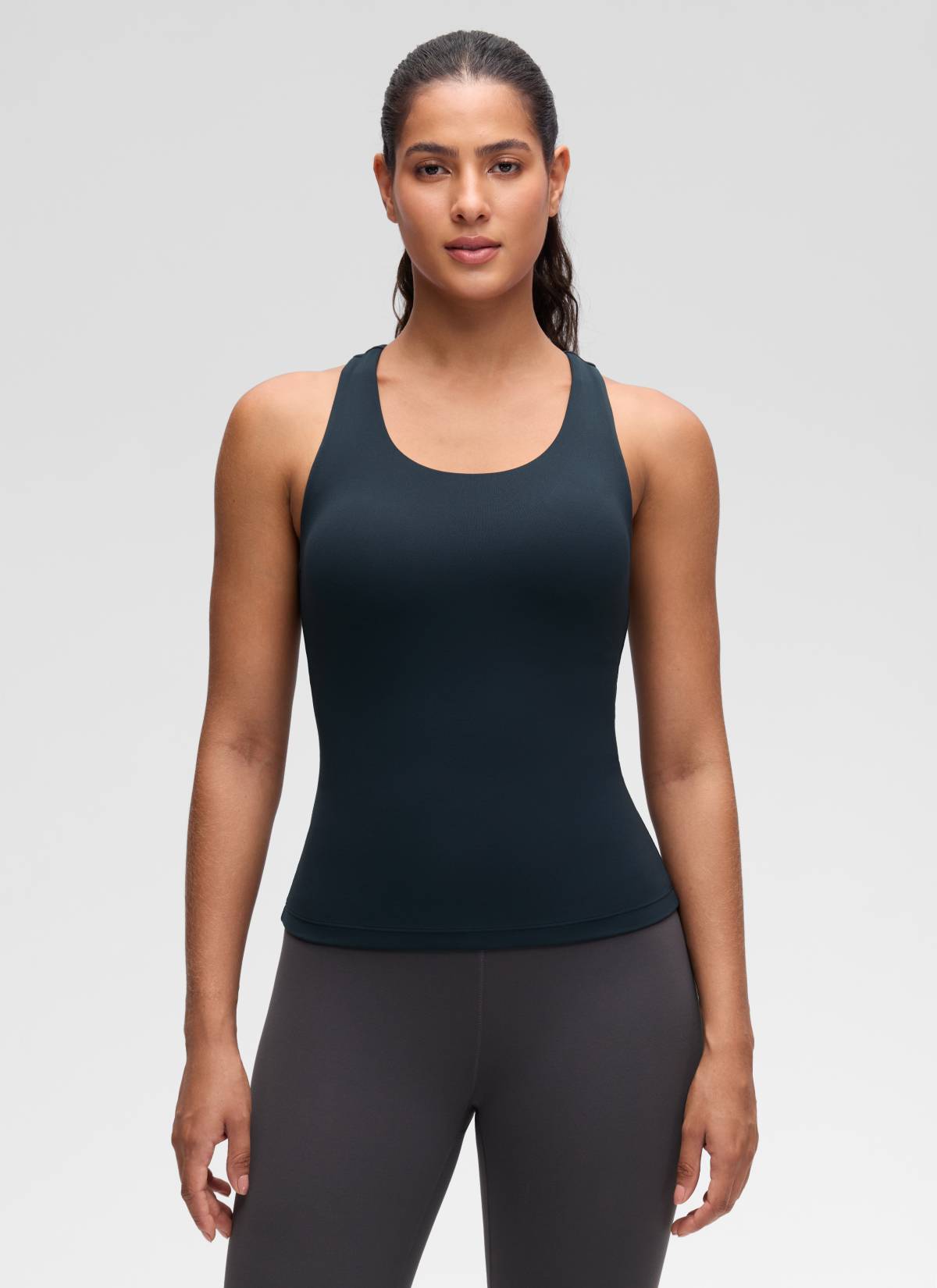 CRZ YOGA Women's Yoga Tight Fit Tops Butterluxe Built-in Bra Tank True Navy @model_info:Carol