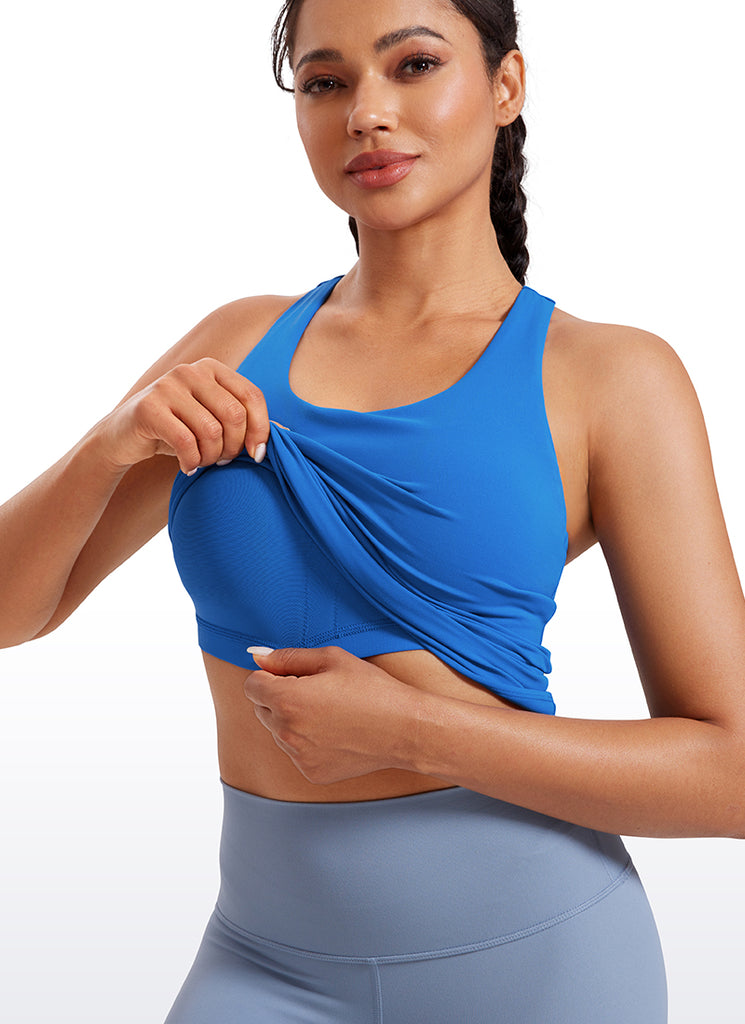 CRZ YOGA Women's Yoga Tight Fit Tops Butterluxe Built-in Bra Tank Sparkle Blue