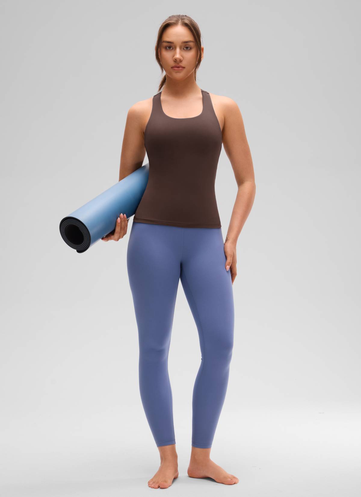 CRZ YOGA Women's Yoga Tight Fit Tops Butterluxe Built-in Bra Tank Hot Fudge Brown @model_info:Brooklyn
