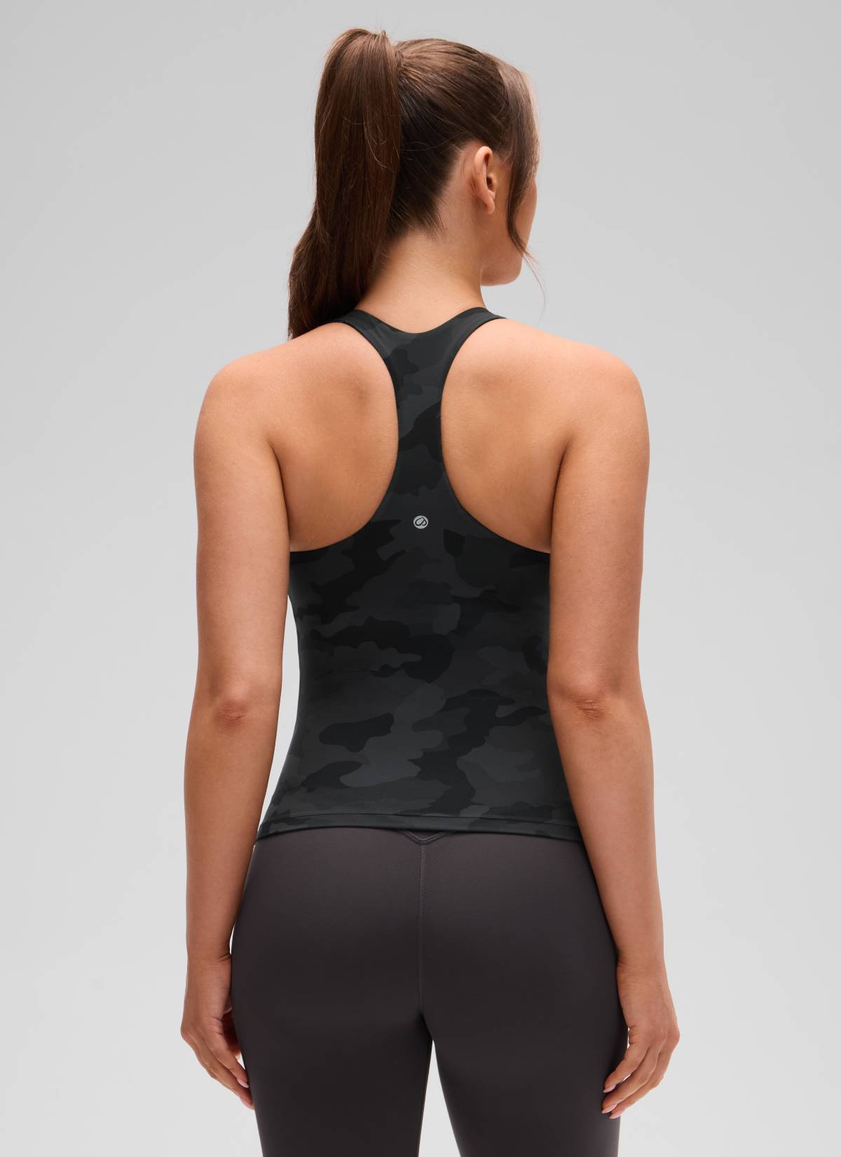 CRZ YOGA Women's Yoga Tight Fit Tops Butterluxe Built-in Bra Tank Dark Grey Camouflage 2 @model_info:Brooklyn